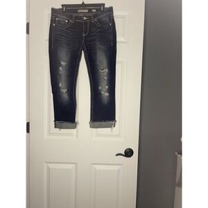 Bke Stella Denim Jean Capris Distressed Cuffed Size 29 Blue